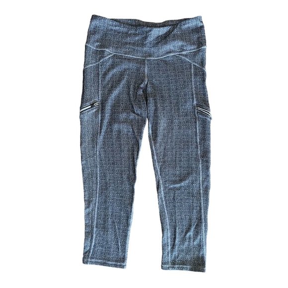 Athleta Black Gray  White Yoga Capri Zip Leg Pockets - Picture 1 of 15